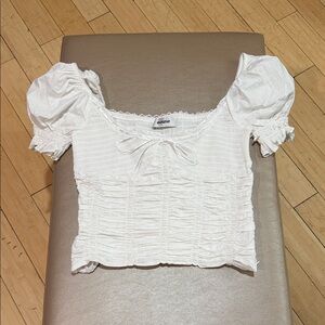 Danielle Guizio White Ruched Puff Sleeve Blouse